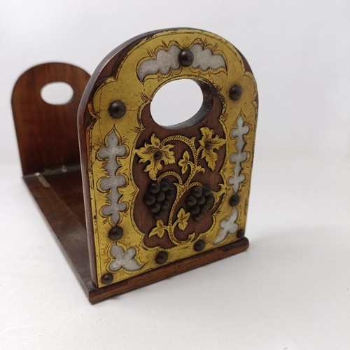 1869 - A Victorian walnut hardstone and metal mounted book stand, and a walnut tea caddy (2)