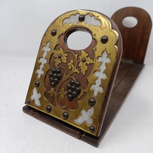 1869 - A Victorian walnut hardstone and metal mounted book stand, and a walnut tea caddy (2)