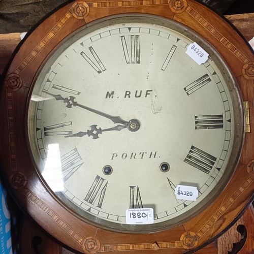 1880 - A wall clock, signed M Ruf, Porth, in a mahogany case, 73 cm, a brass and oak lamp base and assorted... 