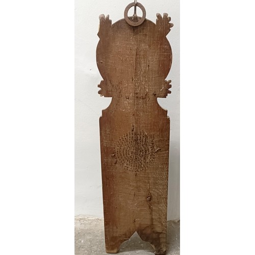 1904 - A wall mounted wooden plaque with metal spikes, 100 cm