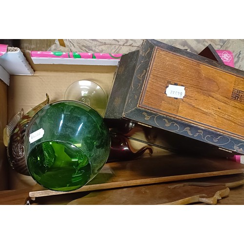 1882 - An Oriental jewellery box, assorted ceramics and glass (3 boxes)