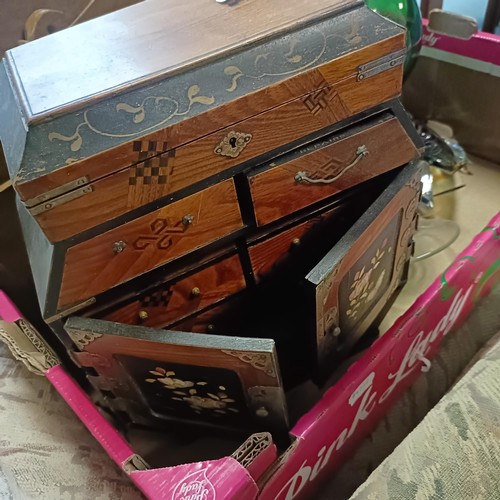 1882 - An Oriental jewellery box, assorted ceramics and glass (3 boxes)