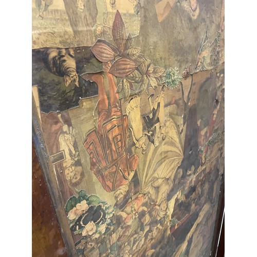 1945 - A scrapwork three paneled screen, each panel 191 x 73 cm