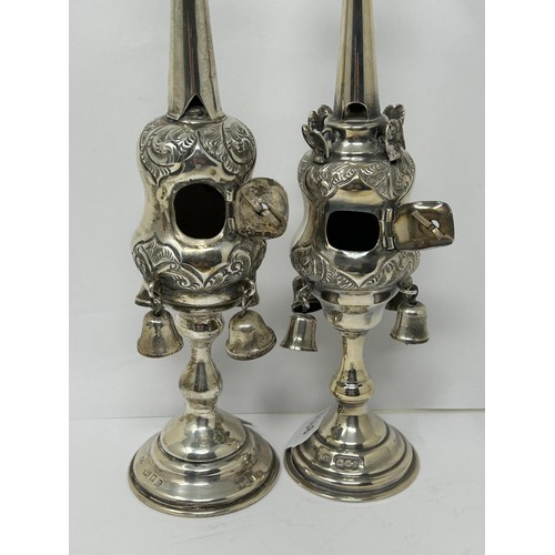 26 - A pair of George V silver incense burners with bells, London 1935, 8.2 ozt (2)