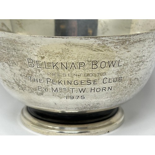 33 - A sterling silver sugar bowl, with a presentation inscription dated 1975