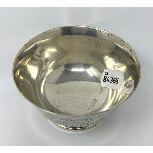 33 - A sterling silver sugar bowl, with a presentation inscription dated 1975