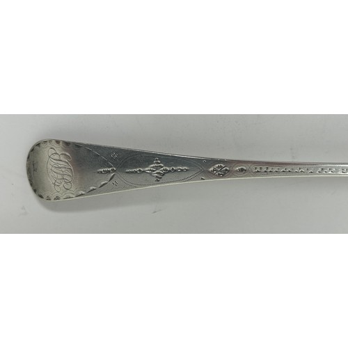 37 - A pair of George III silver Old English pattern spoons, marks rubbed, 3.2 ozt