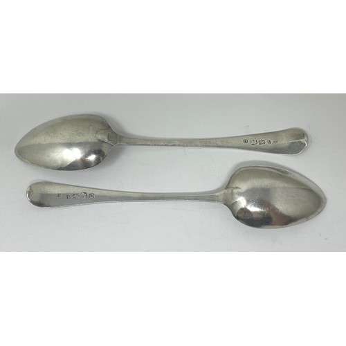 37 - A pair of George III silver Old English pattern spoons, marks rubbed, 3.2 ozt