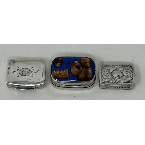 50 - A 19th century silver vinaigrette, marks rubbed, another, and a silver and enamel vinaigrette (3)