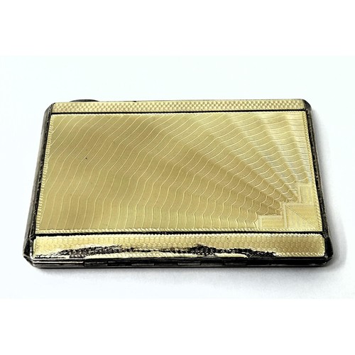 51 - A George V silver and yellow enamel cigarette case, Birmingham 1932