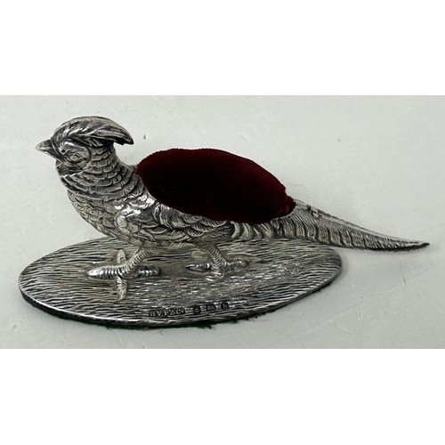 57 - An Edward VII silver novelty silver pin cushion, in the form of a pheasant, by H V Pithney & Co,... 