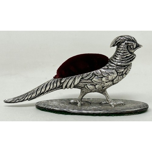 57 - An Edward VII silver novelty silver pin cushion, in the form of a pheasant, by H V Pithney & Co,... 