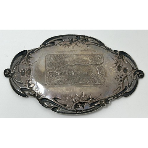 62 - A Edward VII silver dish, decorated hound, import marks for London 1904