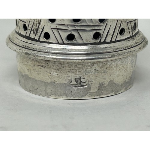 63 - A George III silver sifter, marks rubbed, 2.2 ozt, 14 cm high