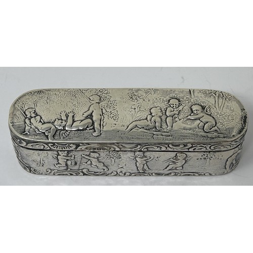 107 - A Continental silver box, decorated children, import marks for 1896, 2.8 ozt