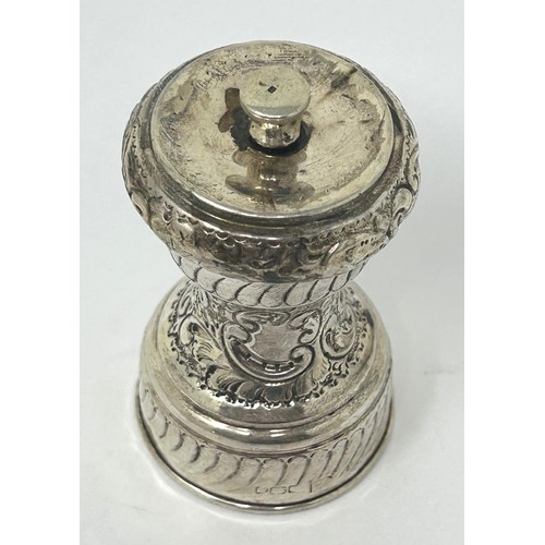 133 - A silver mounted pepper grinder, marks rubbed