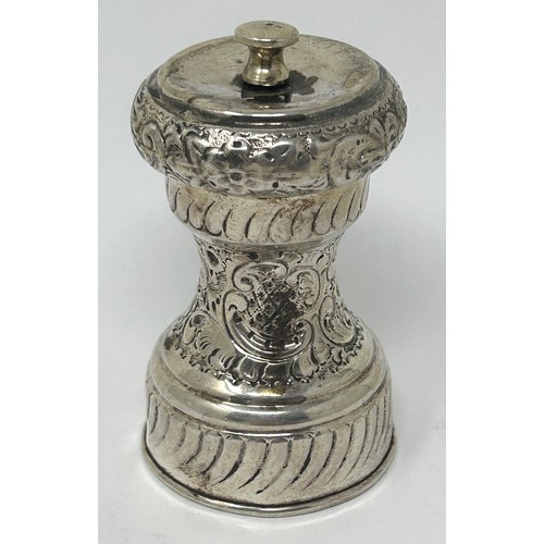 133 - A silver mounted pepper grinder, marks rubbed