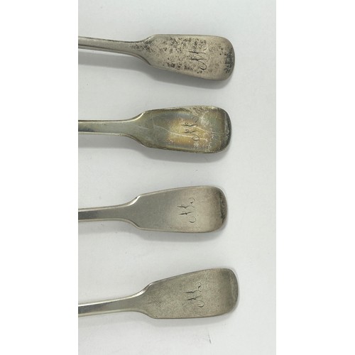 139 - A set of four Victorian silver fiddle pattern teaspoons, 1855, 2.4 ozt (4)