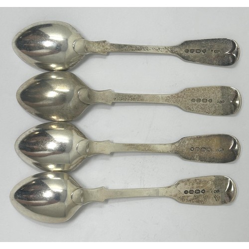 139 - A set of four Victorian silver fiddle pattern teaspoons, 1855, 2.4 ozt (4)