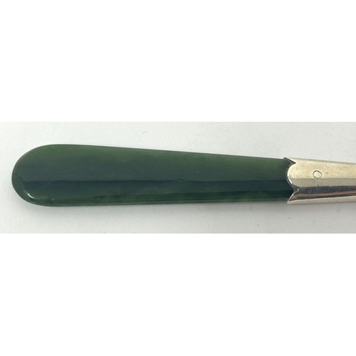 144 - An Edward VII silver and nephrite fork, Birmingham 1905