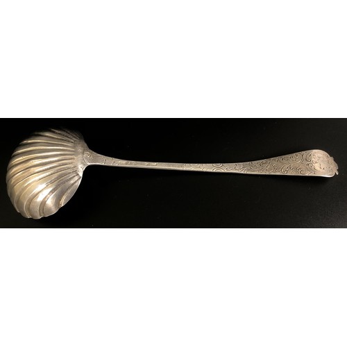 146 - A George III silver punch ladle, with a shell form bowl, by Robert Perth, marks rubbed, 4.9 ozt