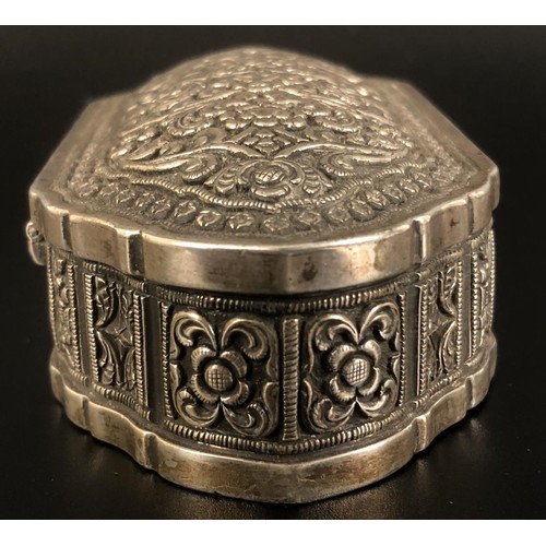 154 - A Persian silver coloured metal box, 14 cm wide