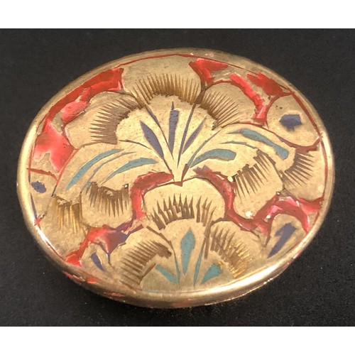 182 - An Indian oval pill box, with enamel decoration