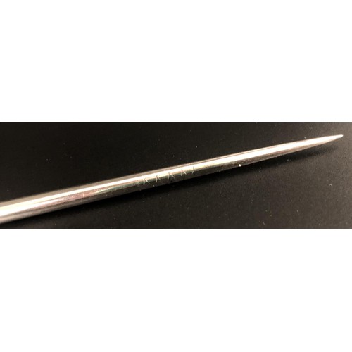 214 - A Continental silver coloured metal meat skewer