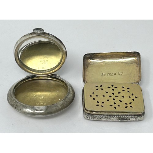 226 - A George III silver vinaigrette, London 1816, and a silver and purple enamel compact (2)