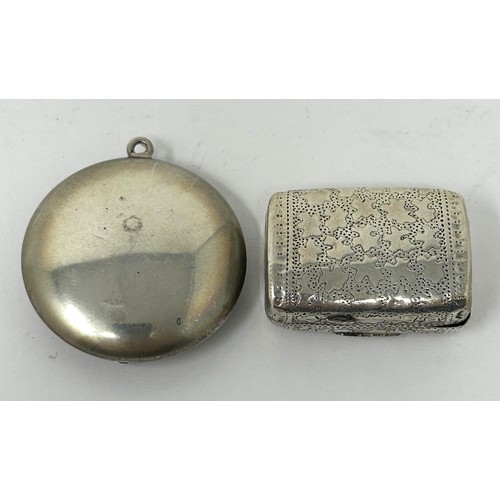 226 - A George III silver vinaigrette, London 1816, and a silver and purple enamel compact (2)