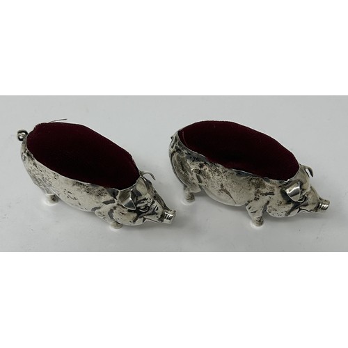 229 - A pair of Edward VII novelty silver pin cushions, in the form of pigs, Birmingham 1907