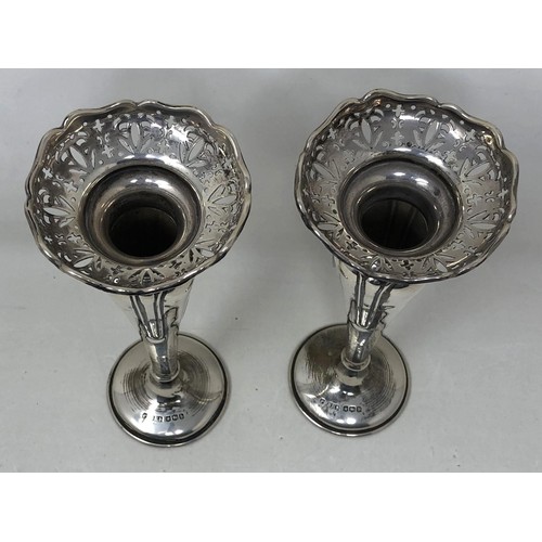 66 - A pair of George V silver spill vases, Sheffield 1919, bases filled, all in 4.76 ozt