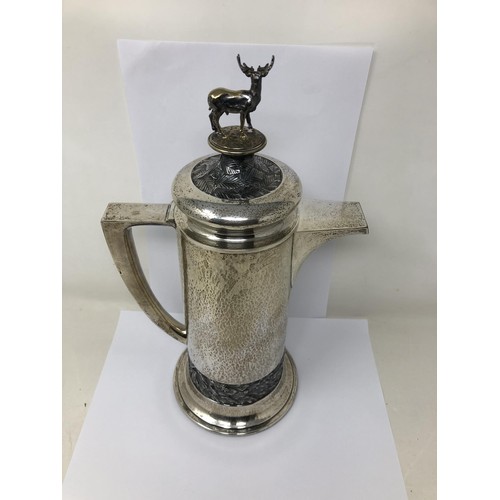 81 - An Elizabeth II silver coffee pot, with a stag finial, by Hector Miller, London 1978, 42.2 ozt