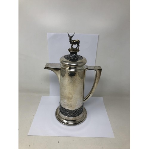 81 - An Elizabeth II silver coffee pot, with a stag finial, by Hector Miller, London 1978, 42.2 ozt