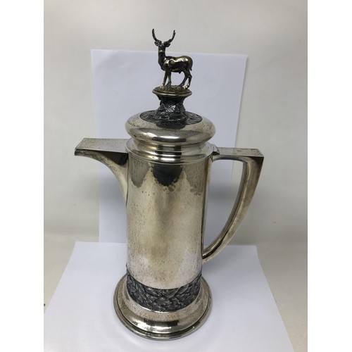 81 - An Elizabeth II silver coffee pot, with a stag finial, by Hector Miller, London 1978, 42.2 ozt