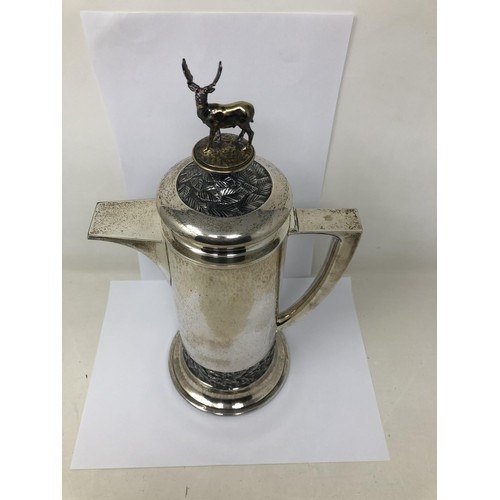 81 - An Elizabeth II silver coffee pot, with a stag finial, by Hector Miller, London 1978, 42.2 ozt