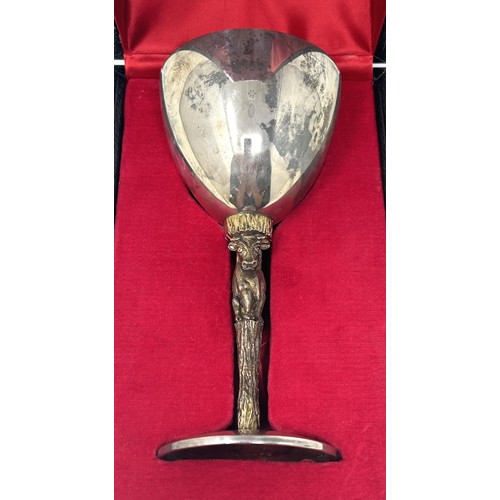 85 - A silver and silver gilt goblet, by Stuart Devlin, stem in the form of a bull, cased, London 1979, 5... 