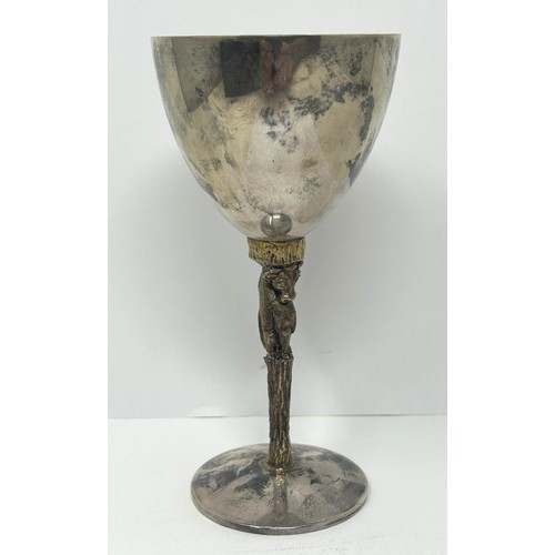 85 - A silver and silver gilt goblet, by Stuart Devlin, stem in the form of a bull, cased, London 1979, 5... 