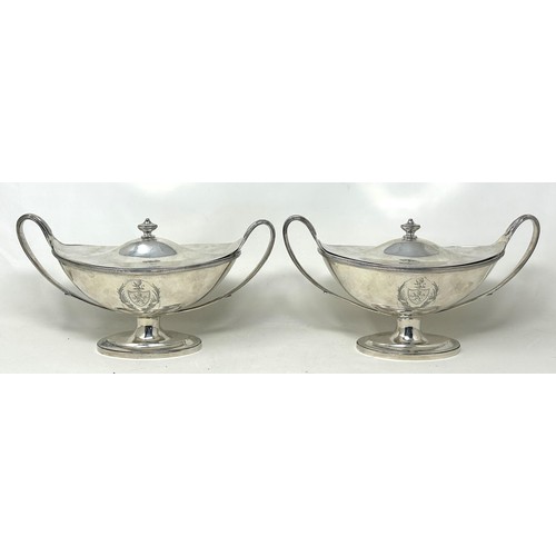 265 - A pair of George III silver tureens and covers, of navette form, London 1791, 36.9 ozt (2)