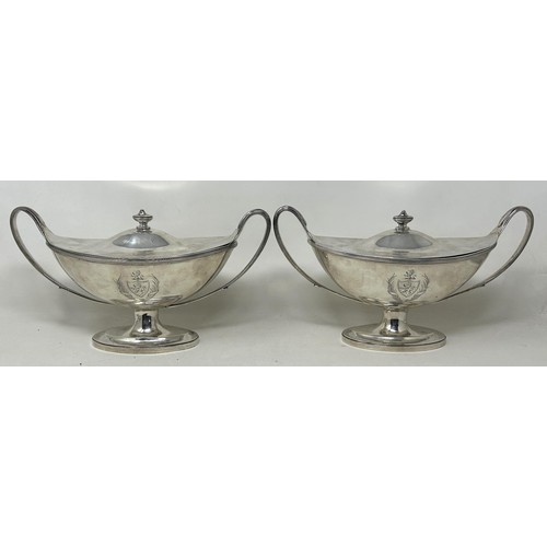 265 - A pair of George III silver tureens and covers, of navette form, London 1791, 36.9 ozt (2)