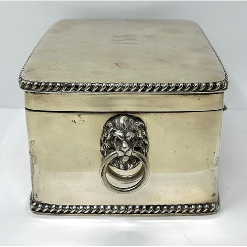 272 - A George V silver biscuit box, with lions mask ring handles, Sheffield 1924, 28.1 ozt