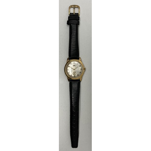 356 - A gentleman's gold plated Jovial wristwatch, on a later leather strap