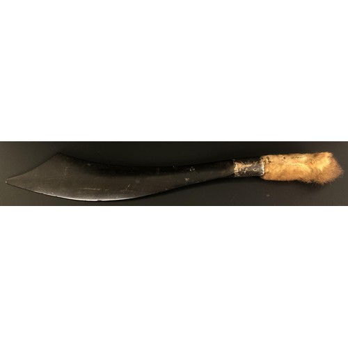 296 - A silver mounted novelty carved wood and fur letter opener, in the form of a scimitar, 42 cm