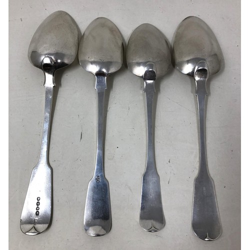 230 - A George III silver fiddle pattern spoon, and three 18th century silver coloured metal spoons, maker... 