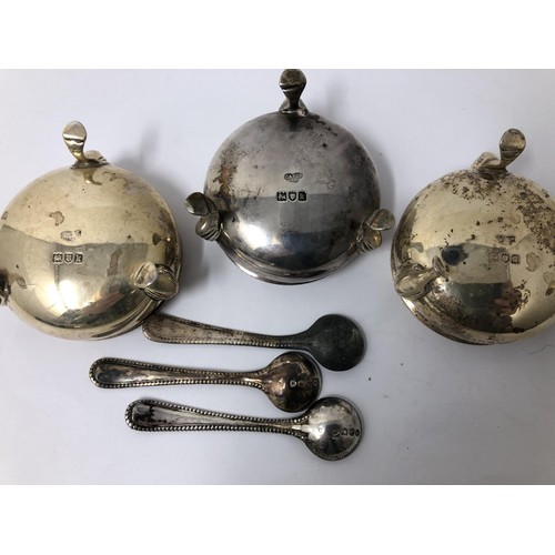 242 - A set of three silver salts, assorted spoons and a pierced dish, various dates and marks (13)