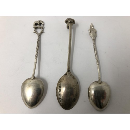 242 - A set of three silver salts, assorted spoons and a pierced dish, various dates and marks (13)