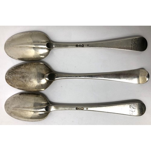 249 - A pair of Victorian silver Hanoverian or rat tail table spoons, London 1898, and another similar, 6.... 