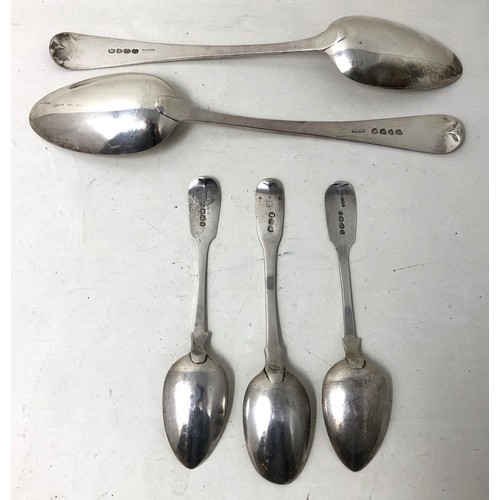 251 - A pair of George III Old English pattern silver spoons, three teaspoons, various dates and marks, 6 ... 