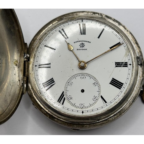 354 - A silver hunter pocket watch, and a silver plated open face pocket watch (2)