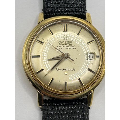 360 - A gentleman's 18ct gold Omega Constellation Automatic Chronograph wristwatch, on a later strap